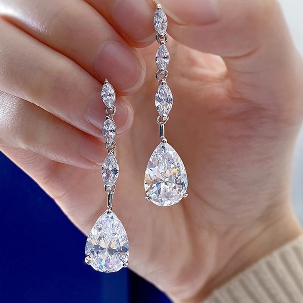 3ct Pear Dangle Earrings - Picture 5 of 9